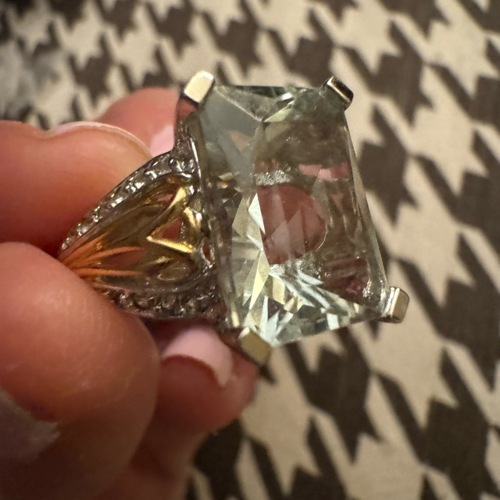 Sterling silver light green amethyst cocktail ring size 7